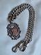 Antique Victorian Sterling Silver Watch Albert Chain Necklace W Gold Front Fob