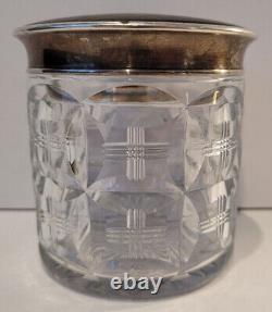 Antique Victorian c1876 Etched Glass Jar with Sterling Silver Lid (19th Century)