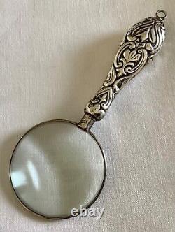 Antique Victorian magnifying glass w hallmarked stg silver handle, B'ham 1901