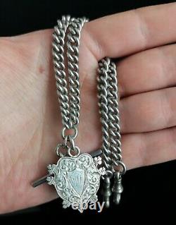 Antique Victorian silver Albert chain, double Albert, watch chain, fob