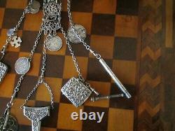 Antique Victorian silver chatelaine, sewing tools plus extras
