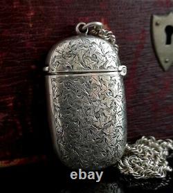 Antique Victorian silver vesta case, ivy engraved