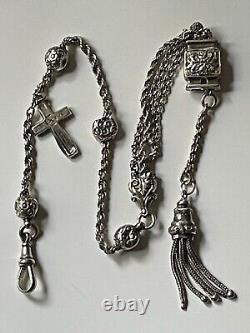 Antique Victorian solid silver ornate albertina watch chain with tassel 14.71g