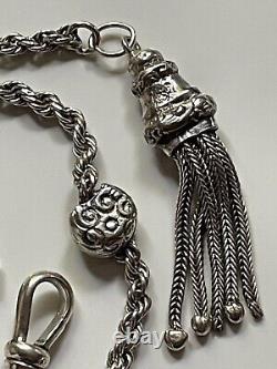 Antique Victorian solid silver ornate albertina watch chain with tassel 14.71g