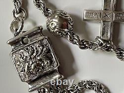 Antique Victorian solid silver ornate albertina watch chain with tassel 14.71g