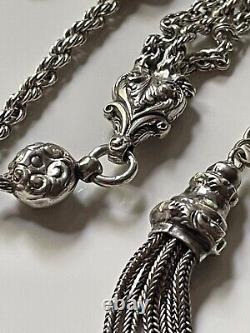 Antique Victorian solid silver ornate albertina watch chain with tassel 14.71g