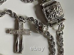 Antique Victorian solid silver ornate albertina watch chain with tassel 14.71g