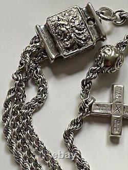 Antique Victorian solid silver ornate albertina watch chain with tassel 14.71g