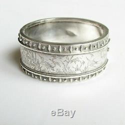 Antique Victorian solid silver wide chunky bangle bracelet