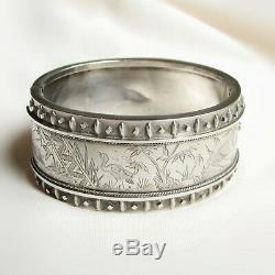 Antique Victorian solid silver wide chunky bangle bracelet