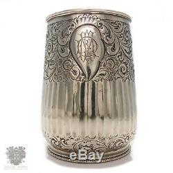 Antique Victorian sterling silver christening cup mug Sheffield 1888 tankard