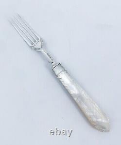 Antique Victorian sterling silver mother of pearl large fruit cake fork set