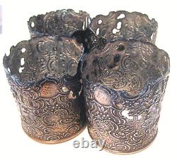 Antique Vintage Sterling Silver Glass Holders Mauser Filigree Reticulated Scenes