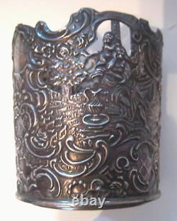 Antique Vintage Sterling Silver Glass Holders Mauser Filigree Reticulated Scenes