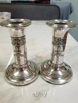 Antique birmingham silver 1905 pair of column candle sticks