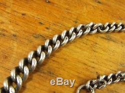 Antique chunky Victorian sterling silver Albert Chain T bar and fob 14 63g