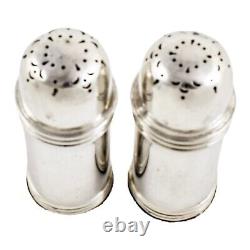 Antique pair Victorian sterling silver pepper salt shakers with ribbed girdles