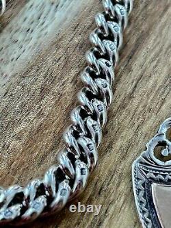 Antique pocket watch chain 1900s Victorian Solid Silver double albert + fob
