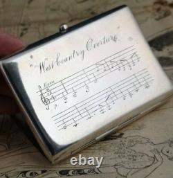 Antique silver cigarette case, Musical staves, Victorian sterling silver