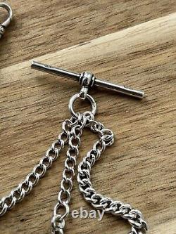 Antique solid silver Grad Victorian double pocket watch Albert chain + Fob C1925