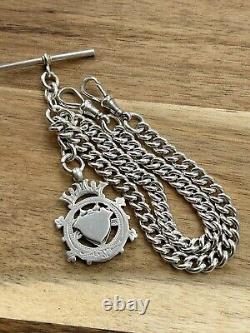 Antique solid silver Victorian double pocket watch Albert chain + Fob C1913