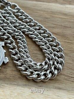 Antique solid silver Victorian double pocket watch Albert chain + Fob C1913