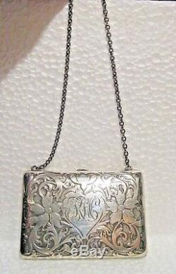 Atq Victorian Sterling Silver Taffeta Lined Coin Dance Card Pursemonogrammed