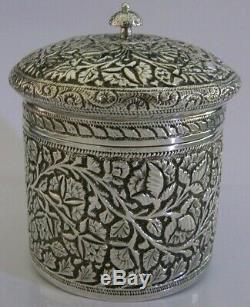 BEAUTIFUL ANGLO INDIAN STERLING SILVER TEA CADDY CANISTER BOX c1900 ANTIQUE 130g