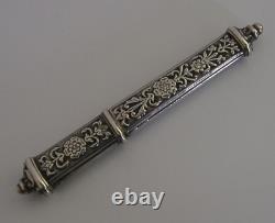 BEAUTIFUL FRENCH SOLID SILVER NEEDLE CASE WITH NEEDLES SEWING ANTIQUE c1890