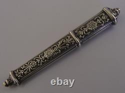 BEAUTIFUL FRENCH SOLID SILVER NEEDLE CASE WITH NEEDLES SEWING ANTIQUE c1890