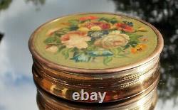 BEAUTIFUL & HEAVY VICTORIAN BRASS TABLE TOP BOX with HAND PAINTED FLOWERS