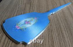 BEAUTIFUL STERLING SILVER & GUILLOCHE ENAMEL HAND MIRROR with ROSES