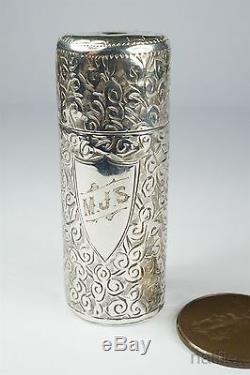BOXED ANTIQUE ENGLISH LATE VICTORIAN SILVER MINIATURE GLASS SCENT BOTTLE c1889