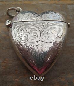 Beautiful Antique Style Birmingham Hallmarked Sterling Silver Heart Vesta Case