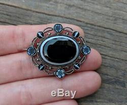 Beautiful Antique Victorian Solid Silver Banded Agate Brooch