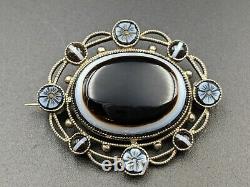 Beautiful Antique Victorian Solid Silver Banded Agate Brooch