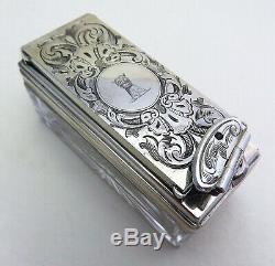 Beautiful Antique Victorian Sterling SILVER Cut Glass Travelling Inkwell Ink Box