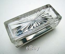 Beautiful Antique Victorian Sterling SILVER Cut Glass Travelling Inkwell Ink Box