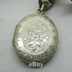 Beautiful Large Ornate Circa 1870 Victorian Silver Locket And Collarette