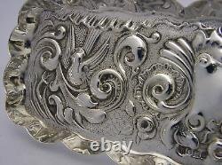 Beautiful Victorian English Solid Sterling Silver Desk Pen Tray Dish 1897 Birds