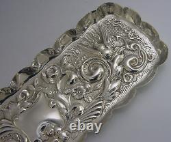 Beautiful Victorian English Solid Sterling Silver Desk Pen Tray Dish 1897 Birds