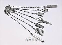 Beautiful Victorian Solid Silver 7 Strand Chatelaine With Accoutrements