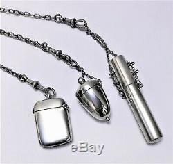 Beautiful Victorian Solid Silver 7 Strand Chatelaine With Accoutrements
