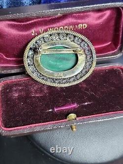 Beautiful Victorian Solid Silver Scottish Malachite Agate Oval Brooch