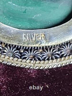 Beautiful Victorian Solid Silver Scottish Malachite Agate Oval Brooch