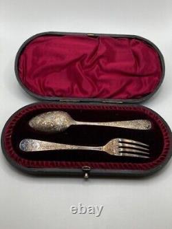 Beautiful cased Antique Victorian silver two-piece christening set