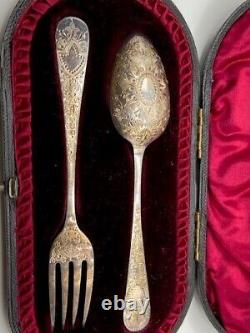 Beautiful cased Antique Victorian silver two-piece christening set