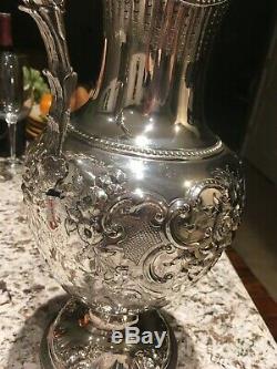 Big Heavy 15 Rare Peter Krider 1852 Coin Silver Repousse Wine Ewer Vase Engrave