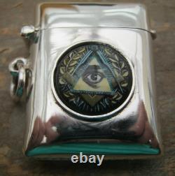 Birmingham Hallmarked Sterling Silver & Enamel Vesta Case Masonic Freemasons