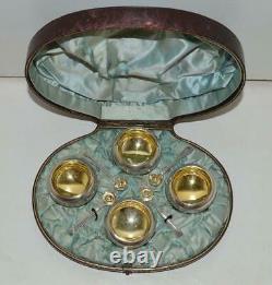 Boxed 1881 Victorian Solid Silver Set of Four Salts and Spoons